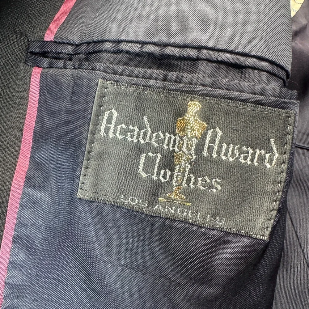 Vtg Academy Award Clothes Mens 40R Suit Black 2pc Tailored 31x27 Los Angeles